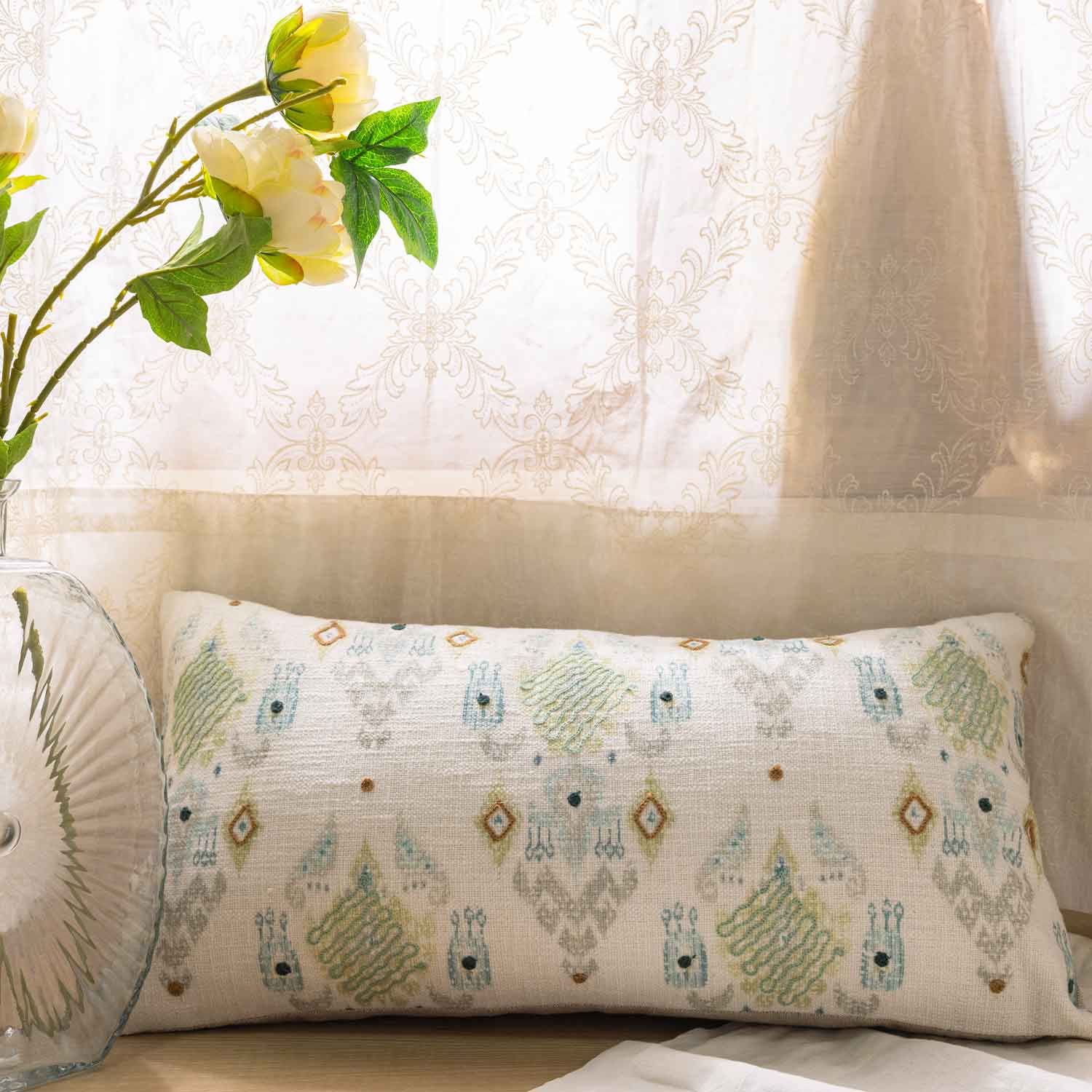 Renee Digtial Printed and Embroidered Lumbar Cushion Cover