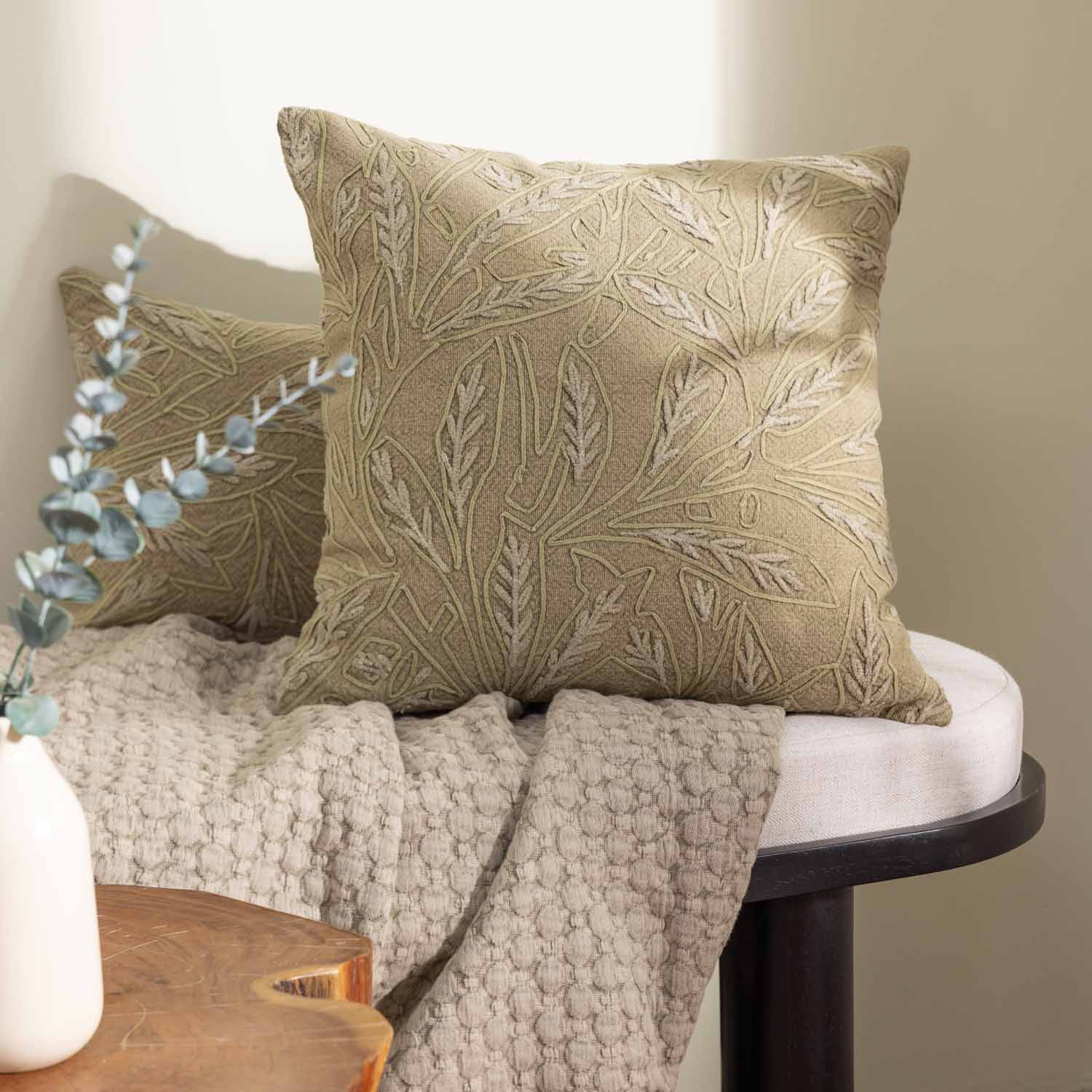 Cotton Hand Embroidered Fawn Cushion Cover