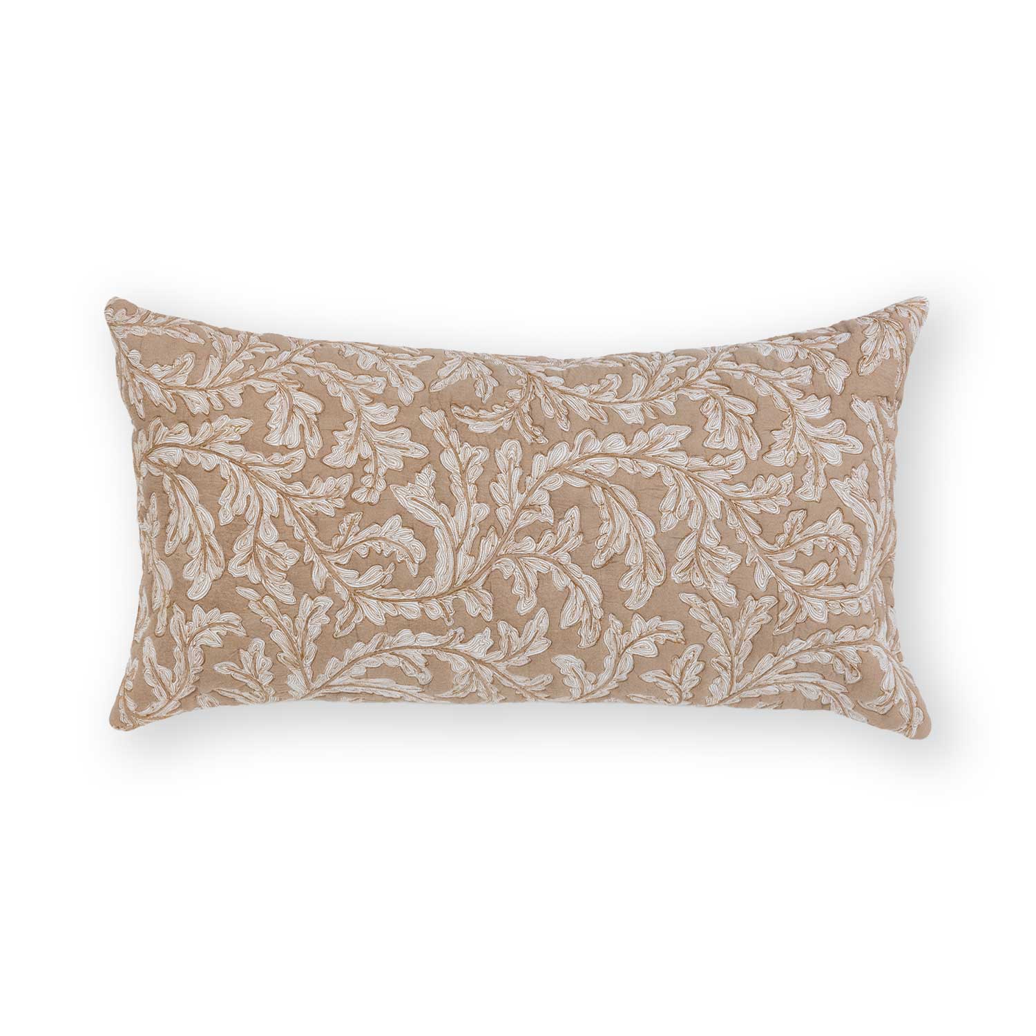 Hand block printed and quilted Leafair Lumbar Cushion Cover