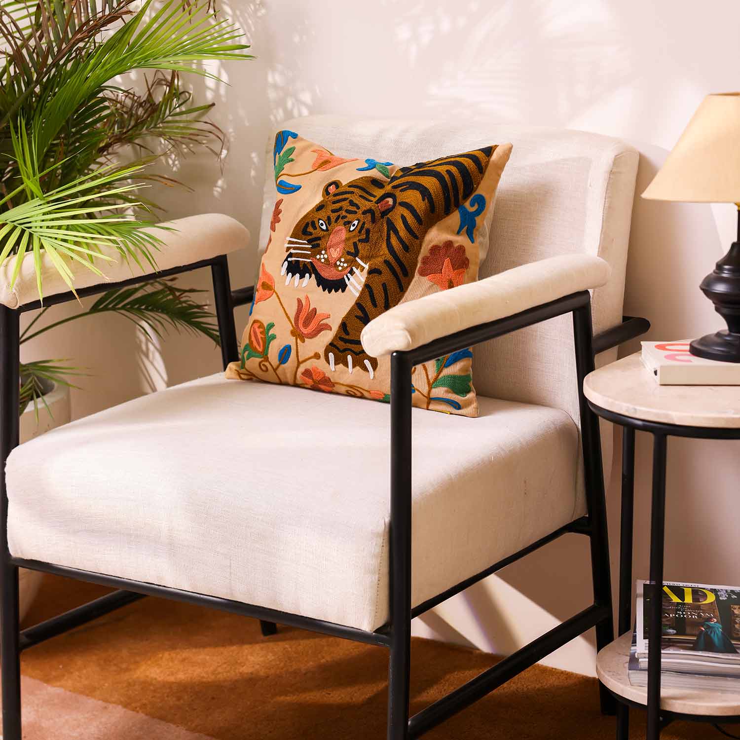 Roar Emroidered Cotton Duck Cushion Cover