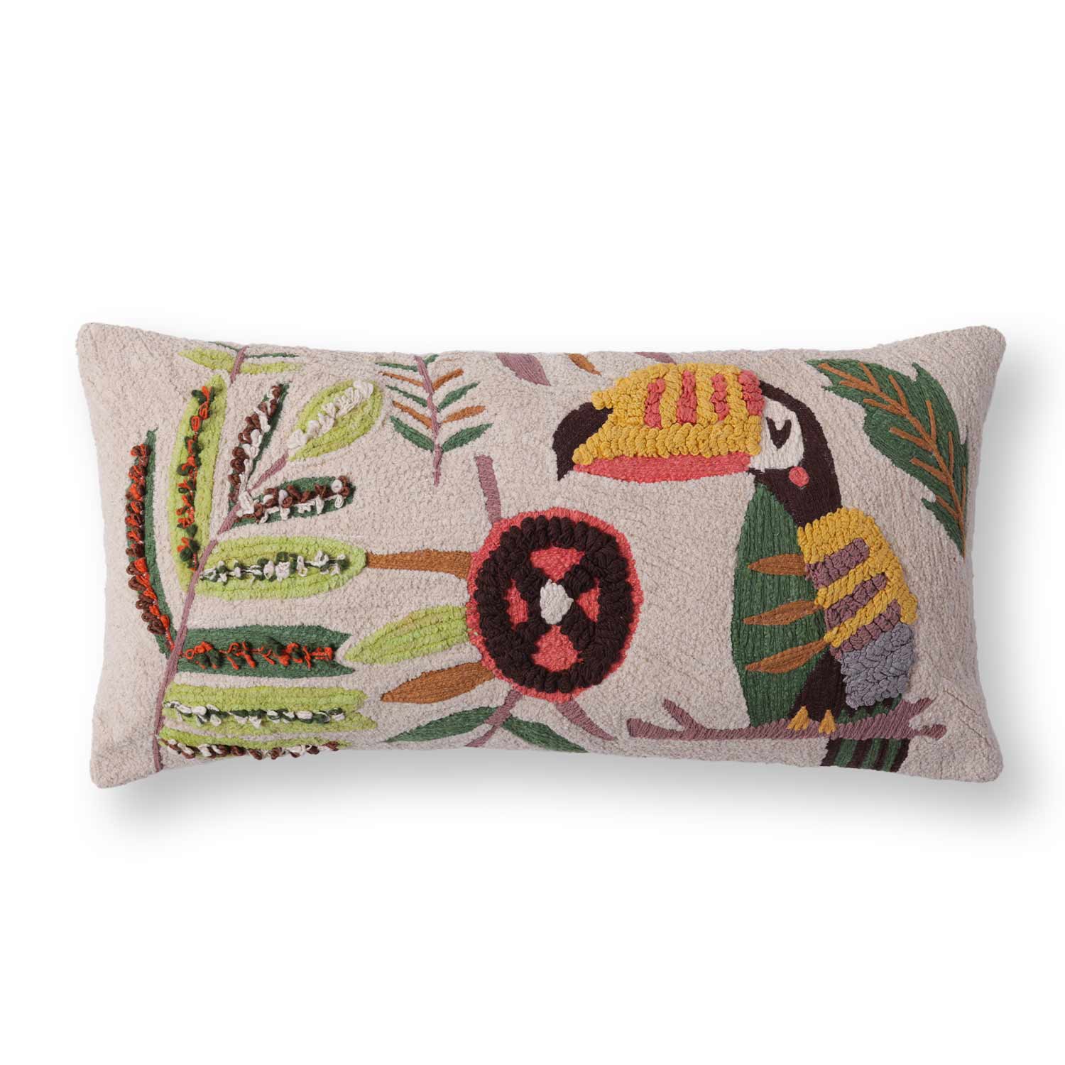 Magpie Cotton Slub Embroidered Lumbar Cushion Cover