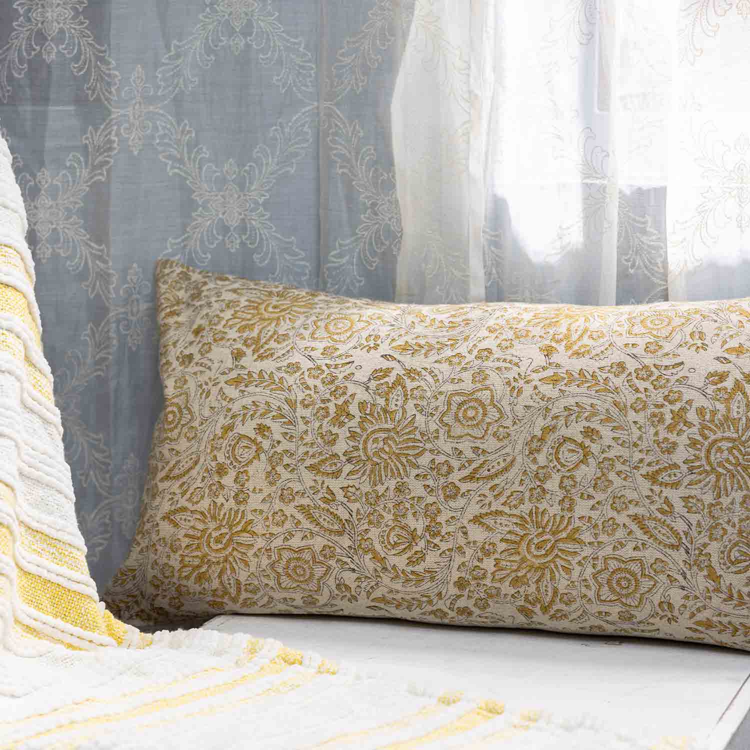 Maya Linen Digital Printed Lumbar Cushion Cover