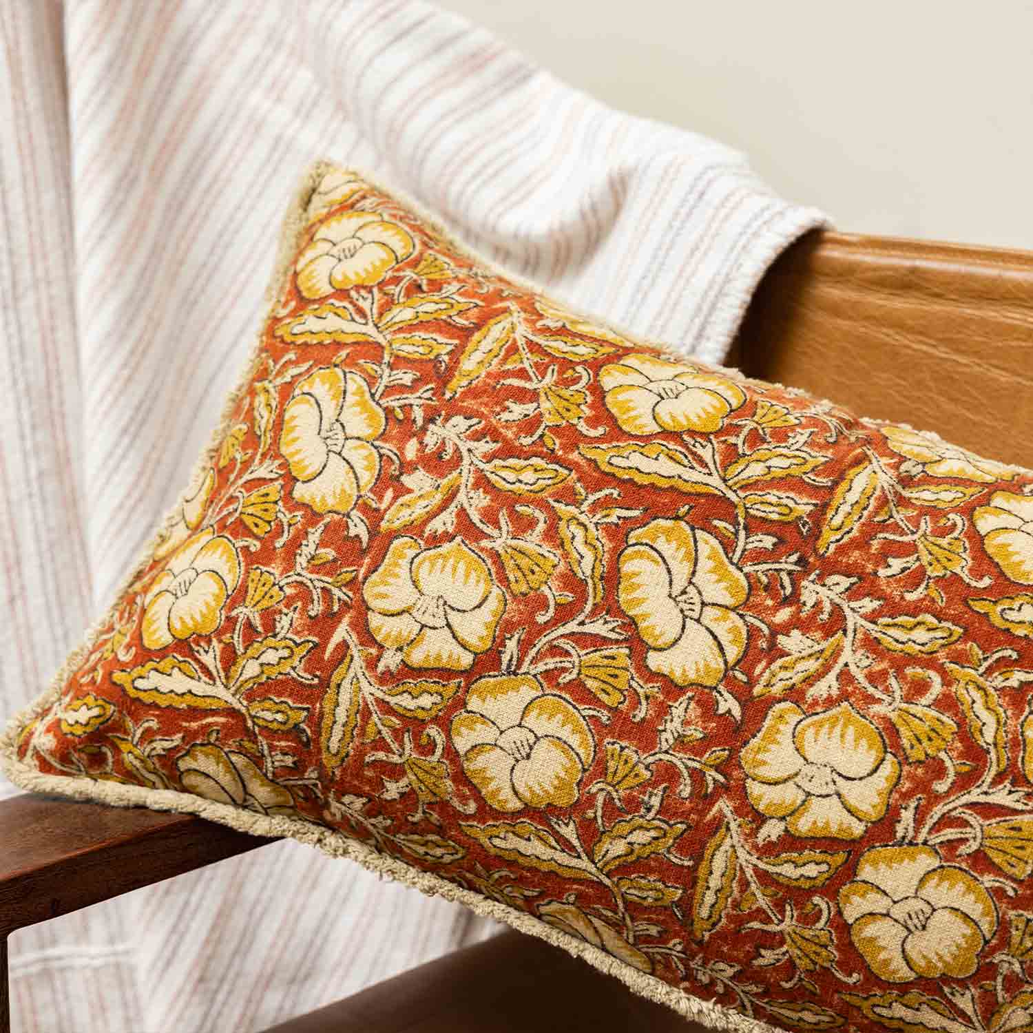 Rustic Bagru Block Printed Lumbar Cushion Cover