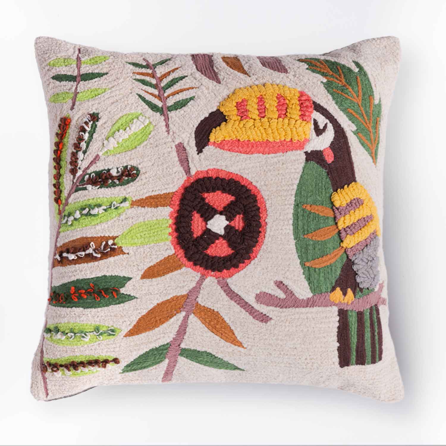 Magpie Cotton Slub Embroidered Cushion Cover