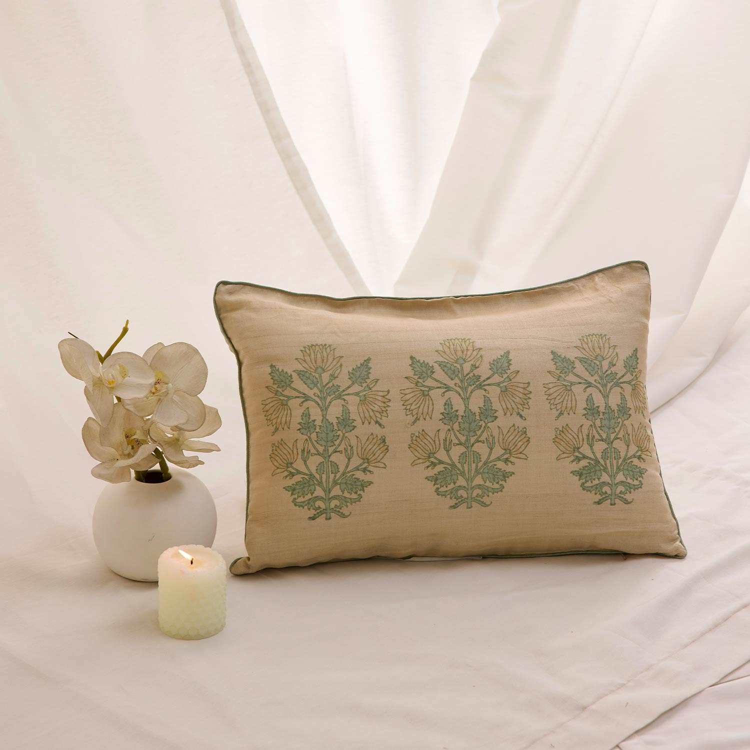 Tulua Silk block printed Cushion Cover