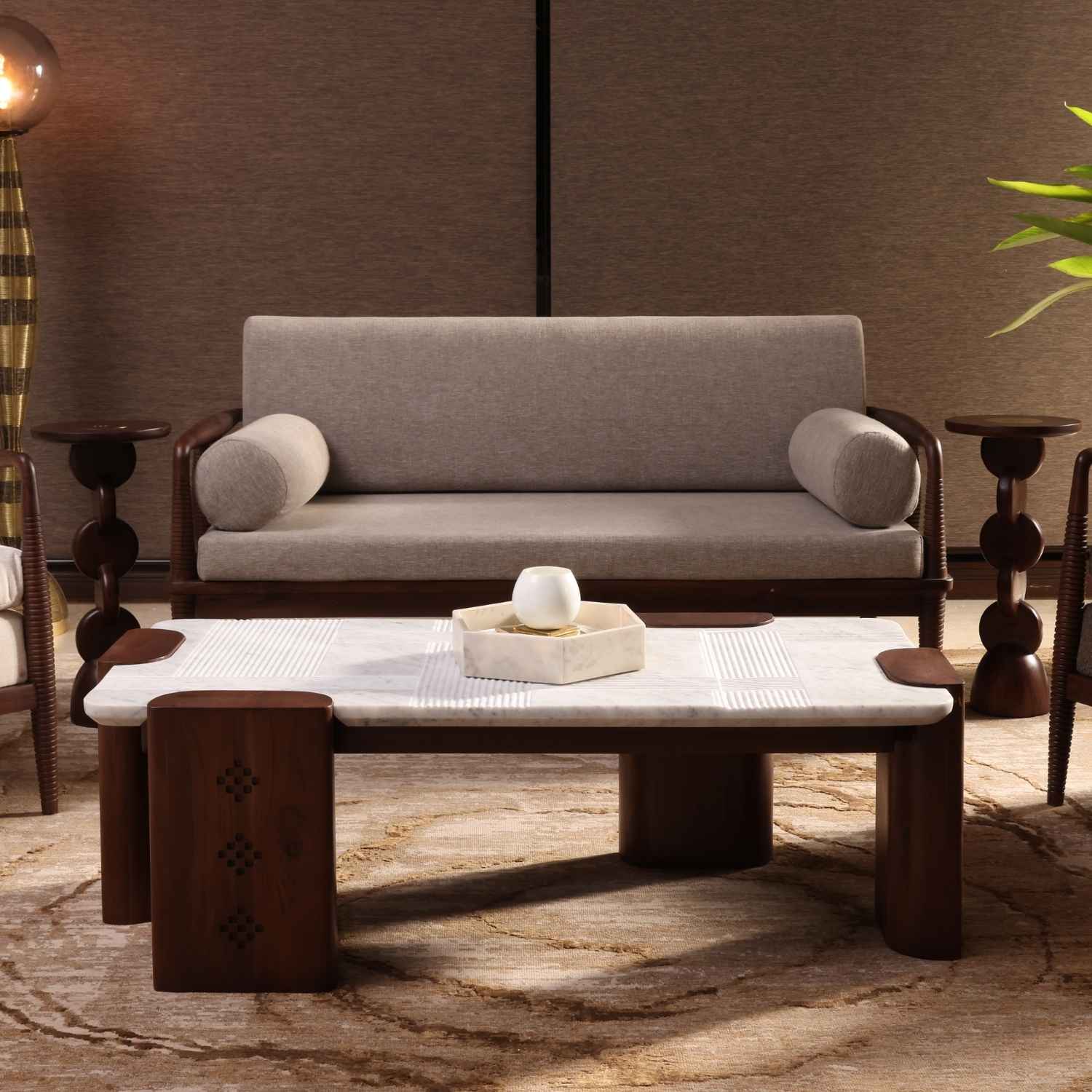 Aranya Double Seater sofa(Wood Piers)
