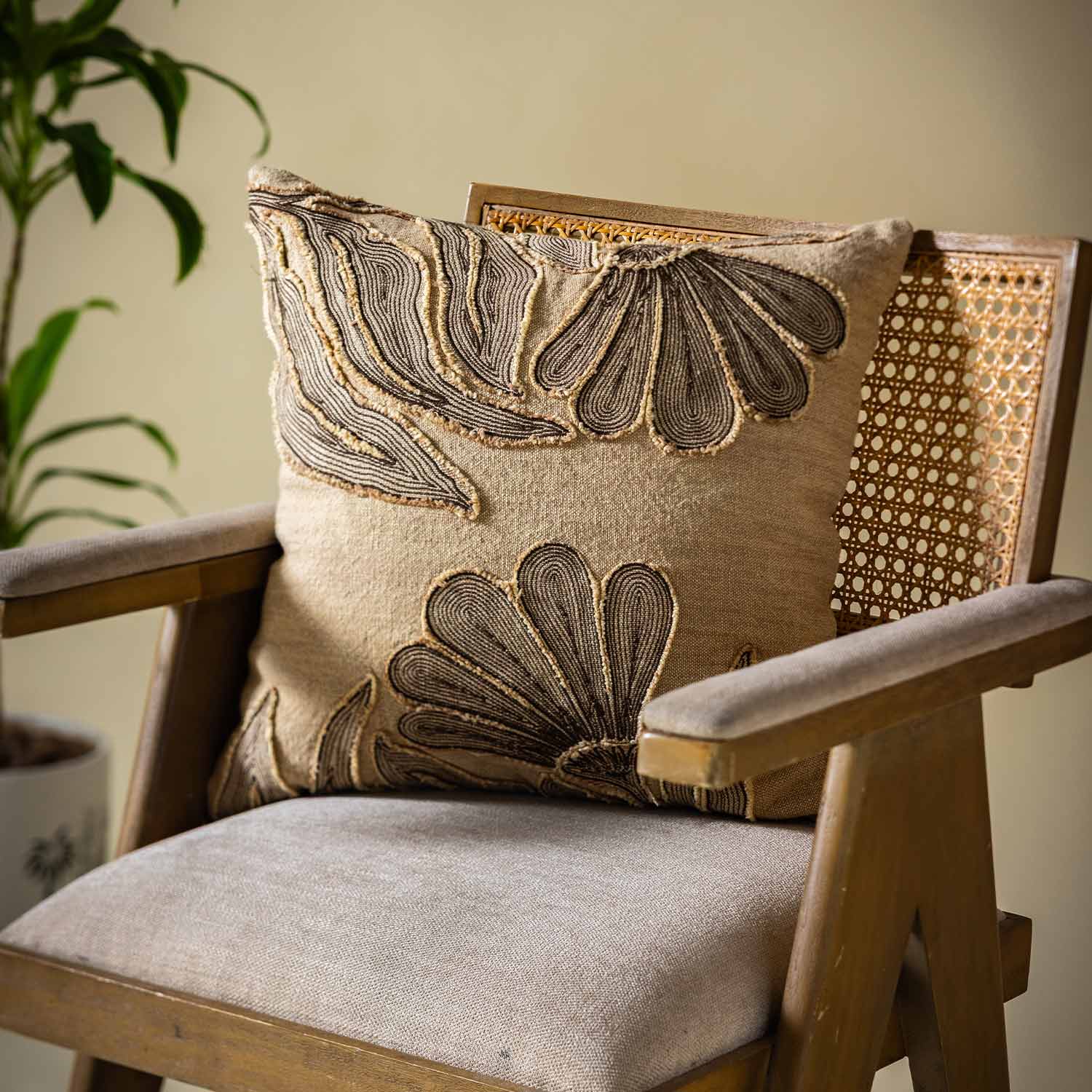 Cotton Patchwork Embroidered Sutra Cushion Cover