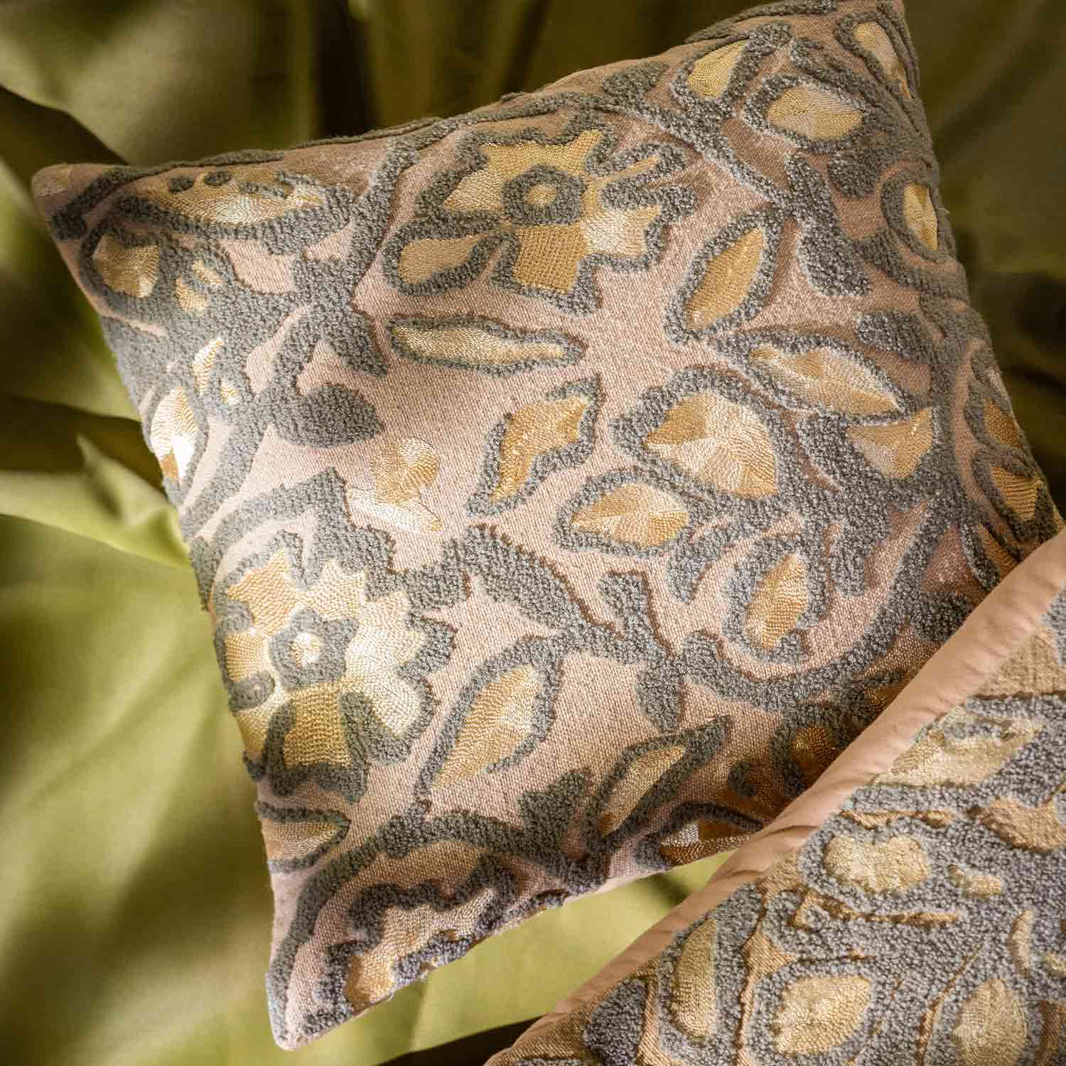 Cotton And Silk Embroidered Pattika Cushion Cover