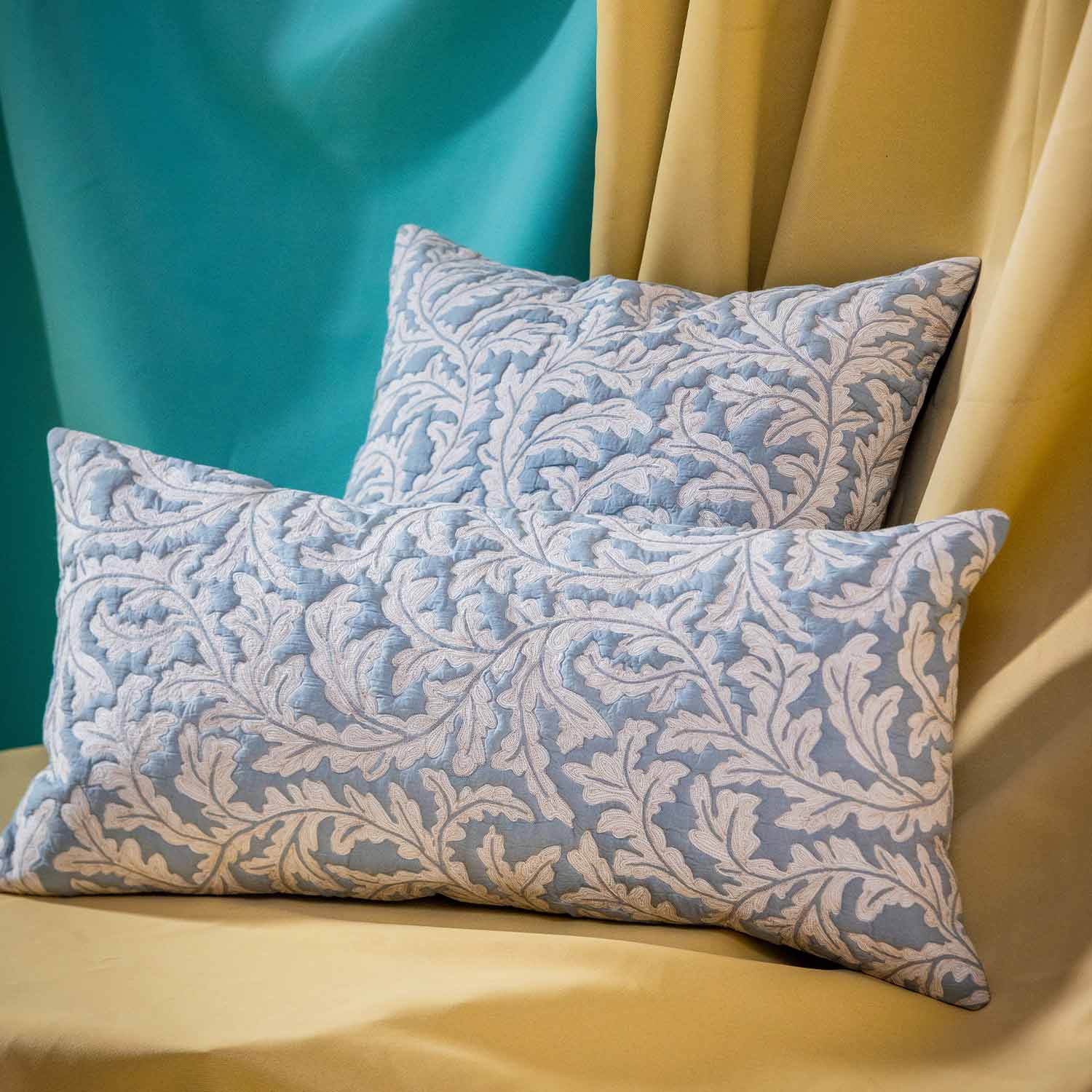 Cotton handblock printed quilted Galleria Lumbar Cushion Cover