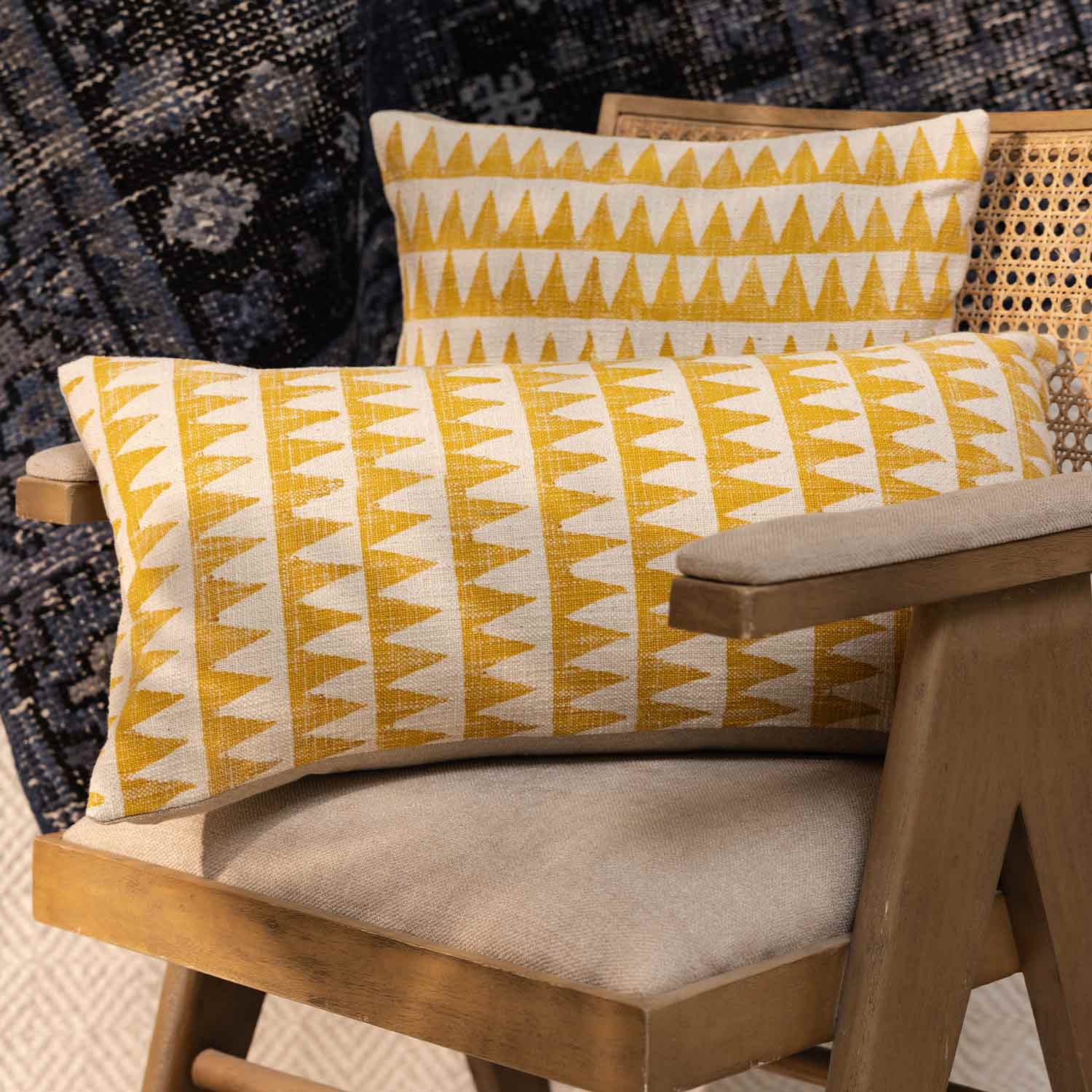 Tikona Cotton Slub Block Printed Lumbar Cushion Cover