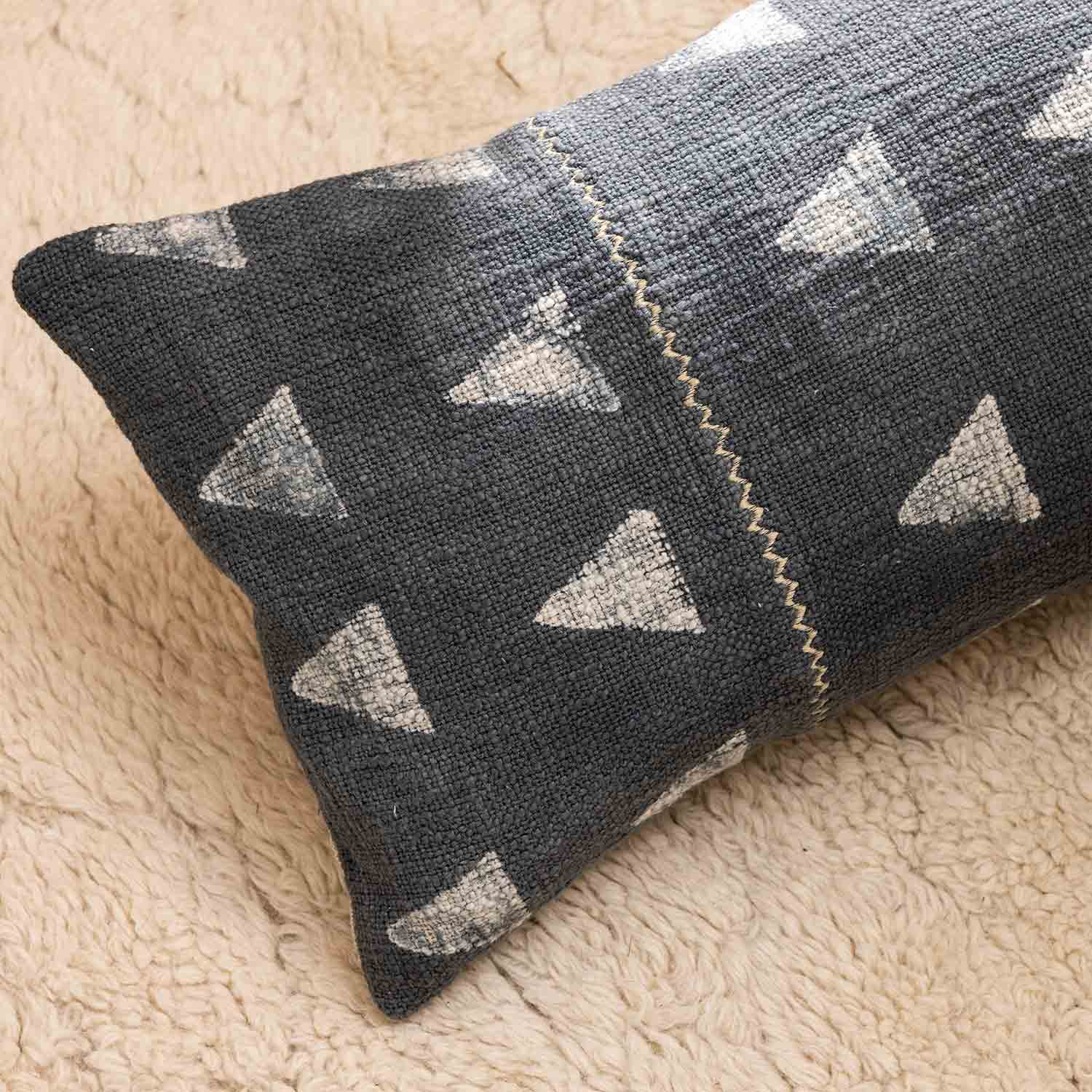 Neela Block Printed Cotton Slub Lumbar Cushion Cover