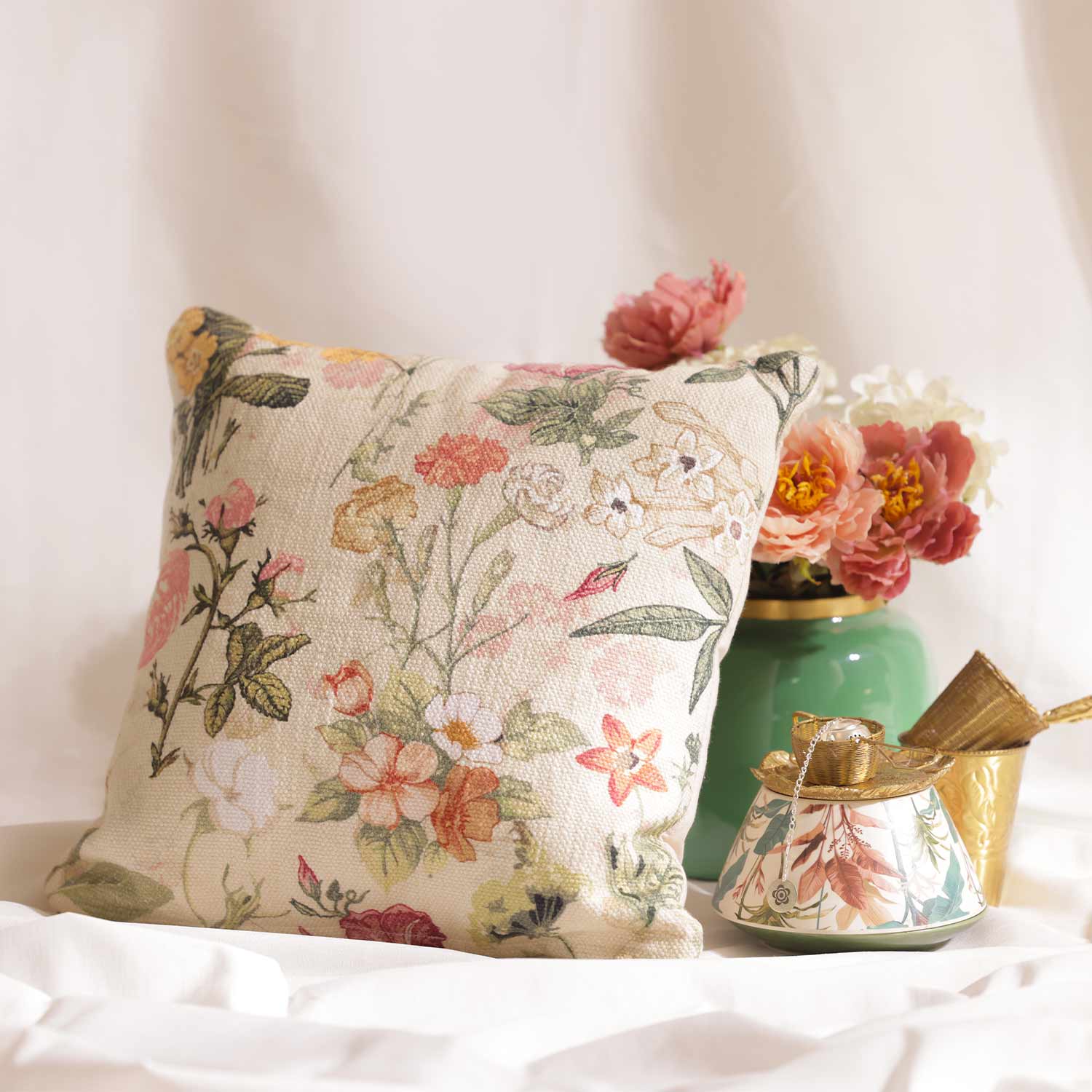 Garden Floral Digital Printed Cotton Cushion Cover