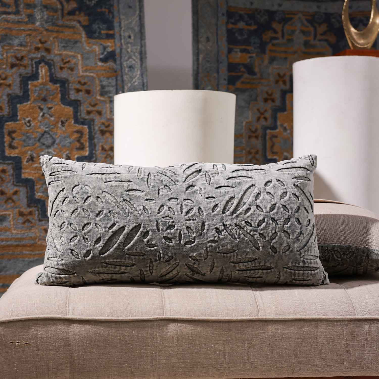 Nessie Cutwork Velvet Lumbar Cushion Cover