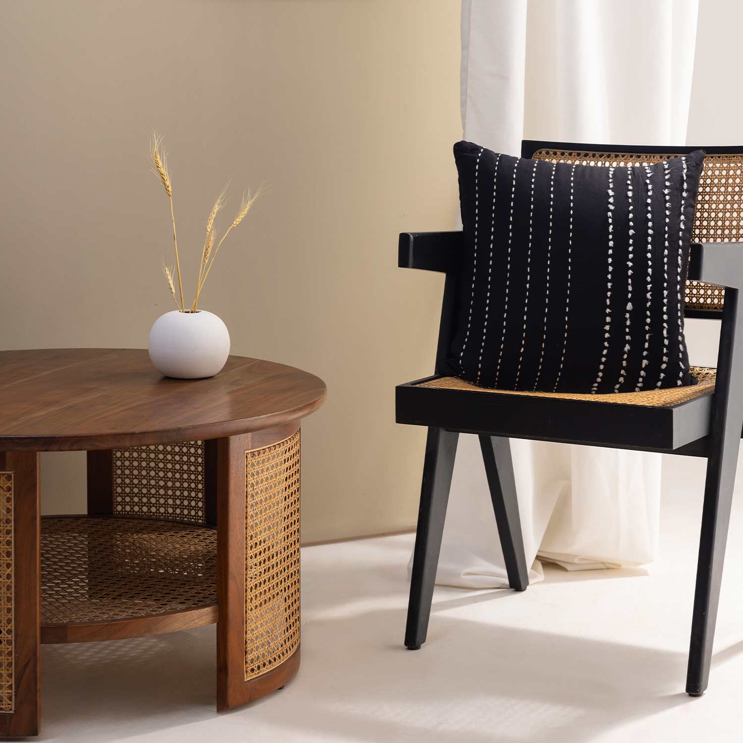 Black Twinkle Kantha Rag Stitch Cushion Cover By Abraham and Thakore