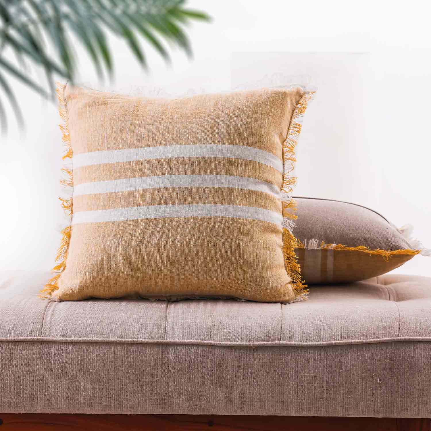 Shine Striped Linen Cushion Cover with Fringe