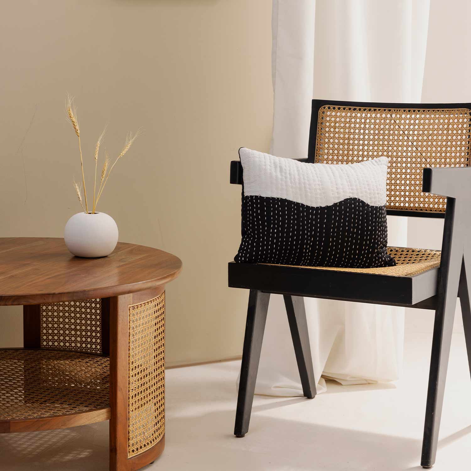 Monochrome Kantha Rag Stitch Cushion Cover By Abharam and Thakore