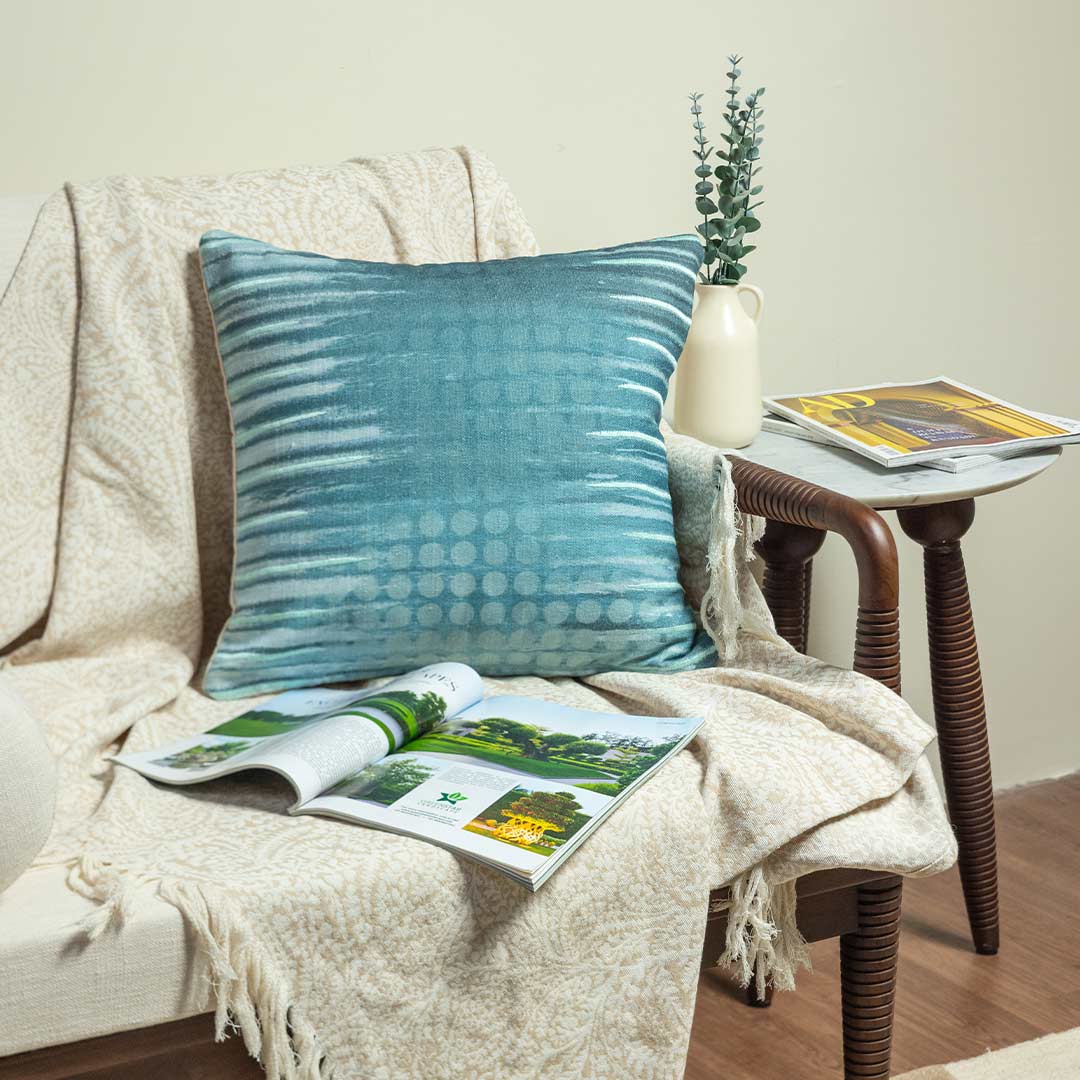 Cerulean whsiper Digital Printed Cotton Cushion Cover