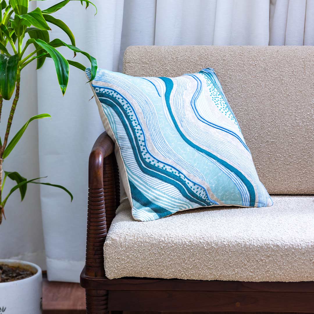 Waves and Whorls Digital Printed Cotton Cushion Cover