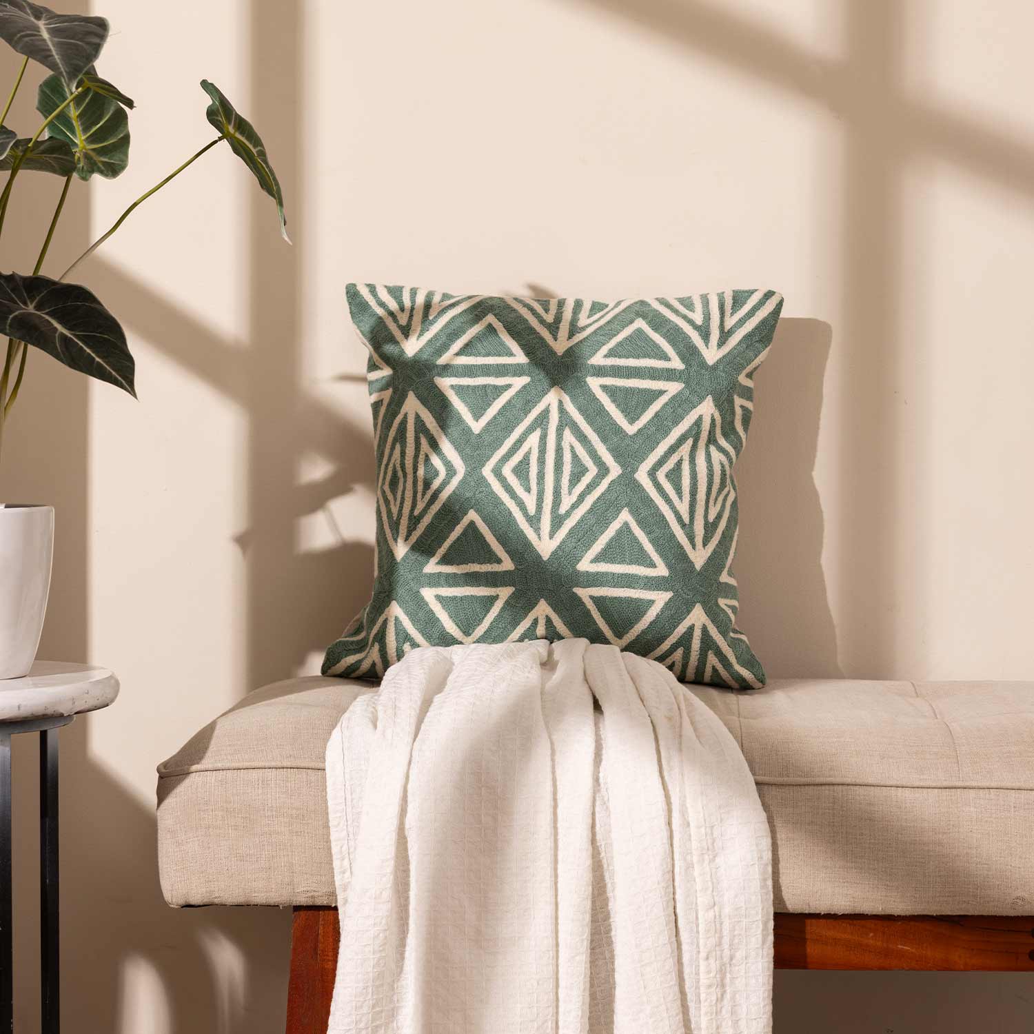 Bororo Chambray Cushion Cover with Aari Embroidery