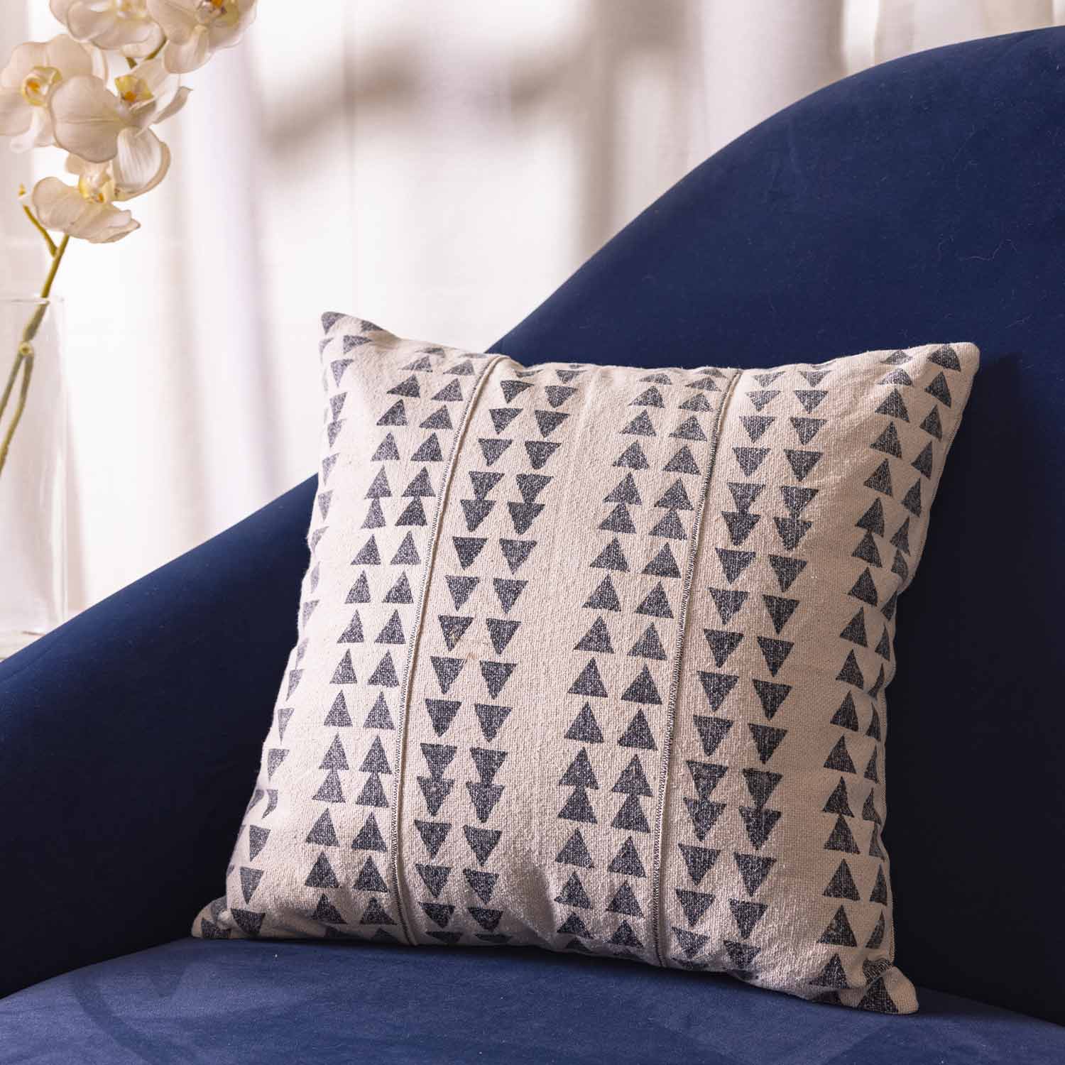 Crossroad Block Printed Cotton Chambray Cushion Cover