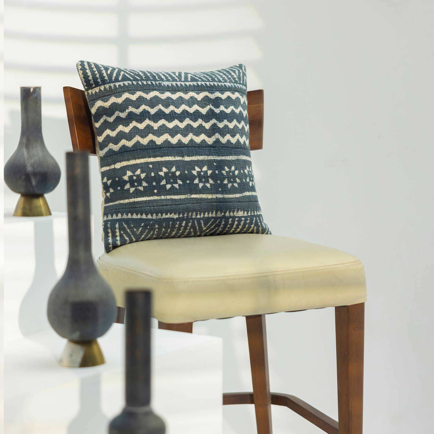 Baali Cotton Slub Dabu Block Printed Cushion Cover