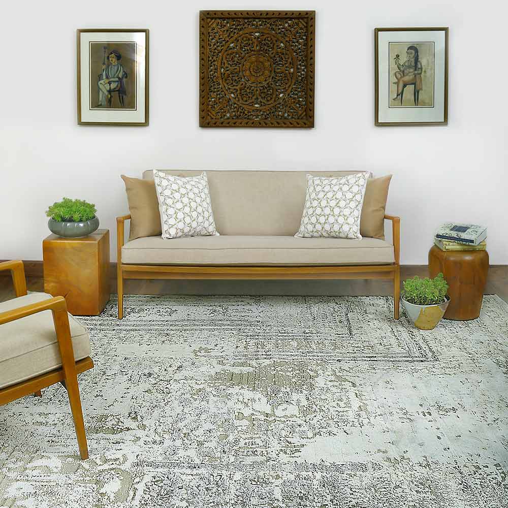 Chanderi Hand Knotted Woollen And Silk Rug By Abraham & Thakore