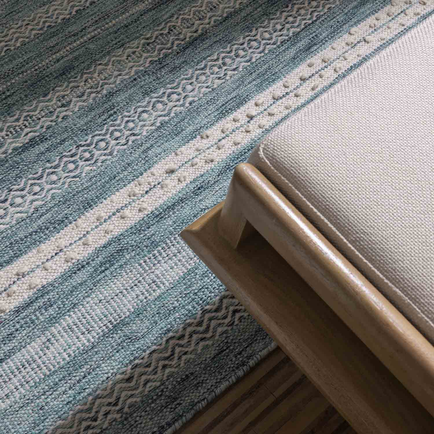 Sky-Blue Flat Weave Wool Rug