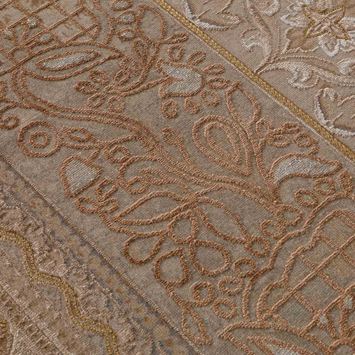 Sepia Hand Knotted Woollen Viscose And Silk Rug By Tarun Tahiliani