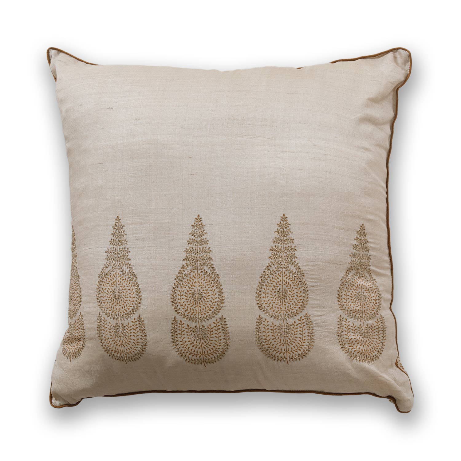 Nilay Silk Block Printed, Gold Embroidered Cushion Cover