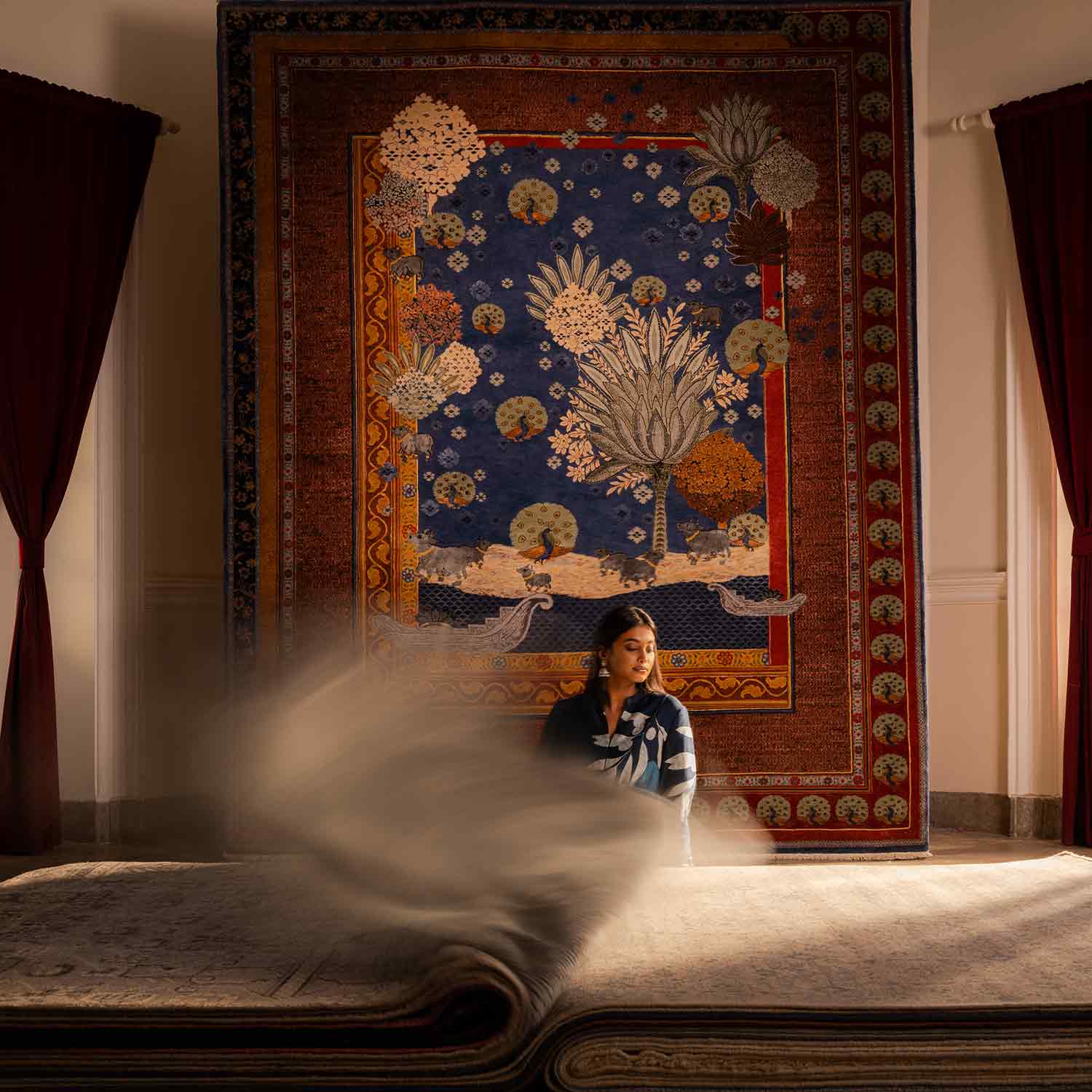 Nisha Kaleen Hand Knotted Woollen Viscose And Silk Rug By Tarun Tahiliani