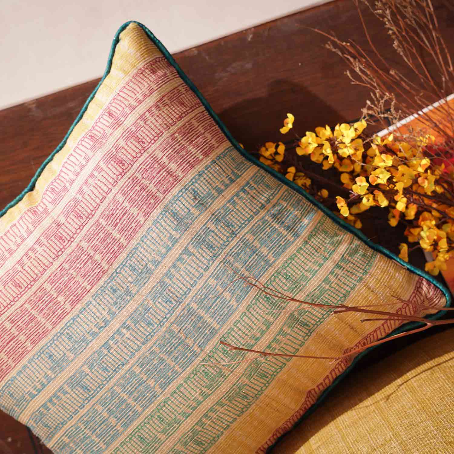 Fiortan Tassar Silk Digital Printed Cushion Cover By Mariella Ienna