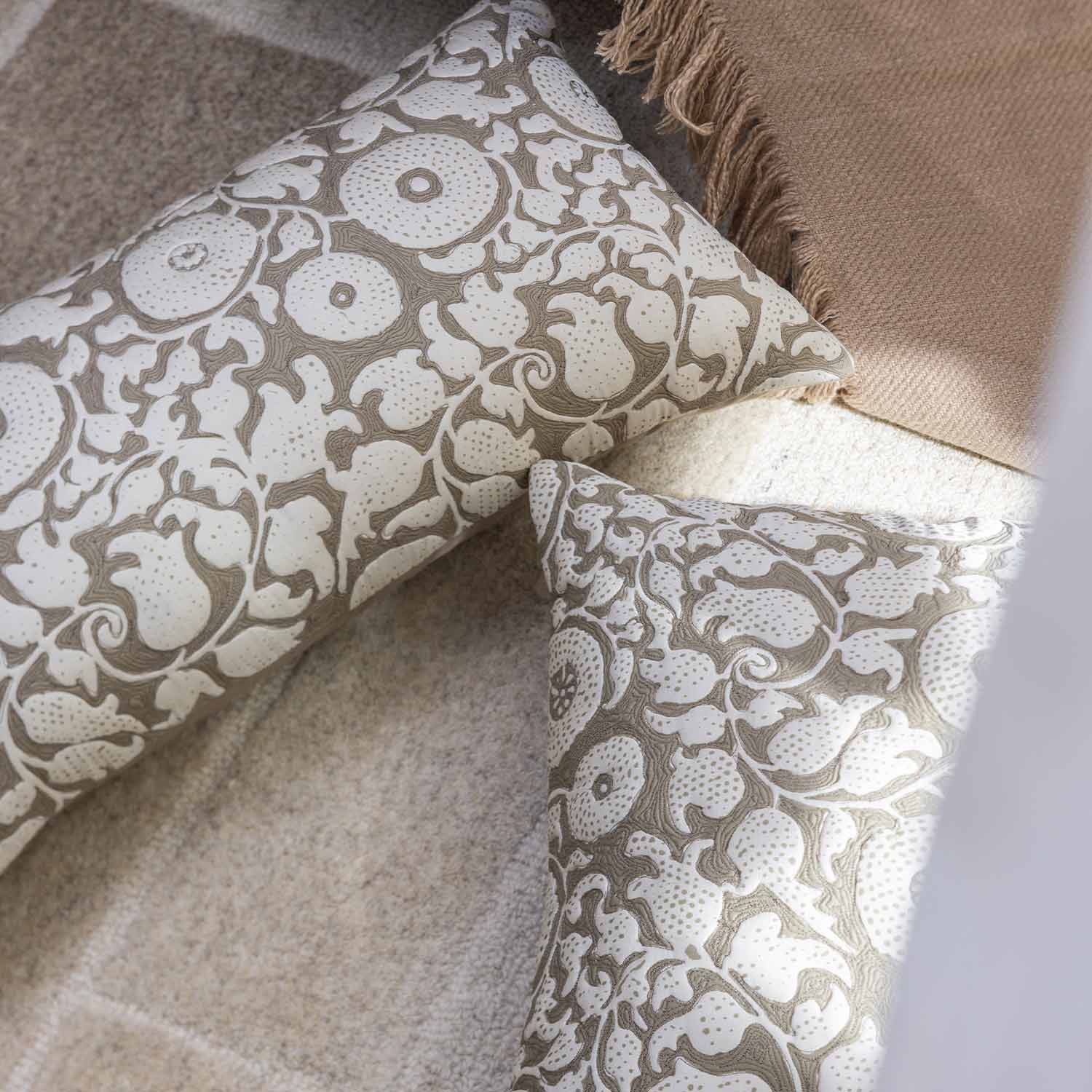 Cotton Handblock printed and quilted Florify Lumbar Cushion Cover