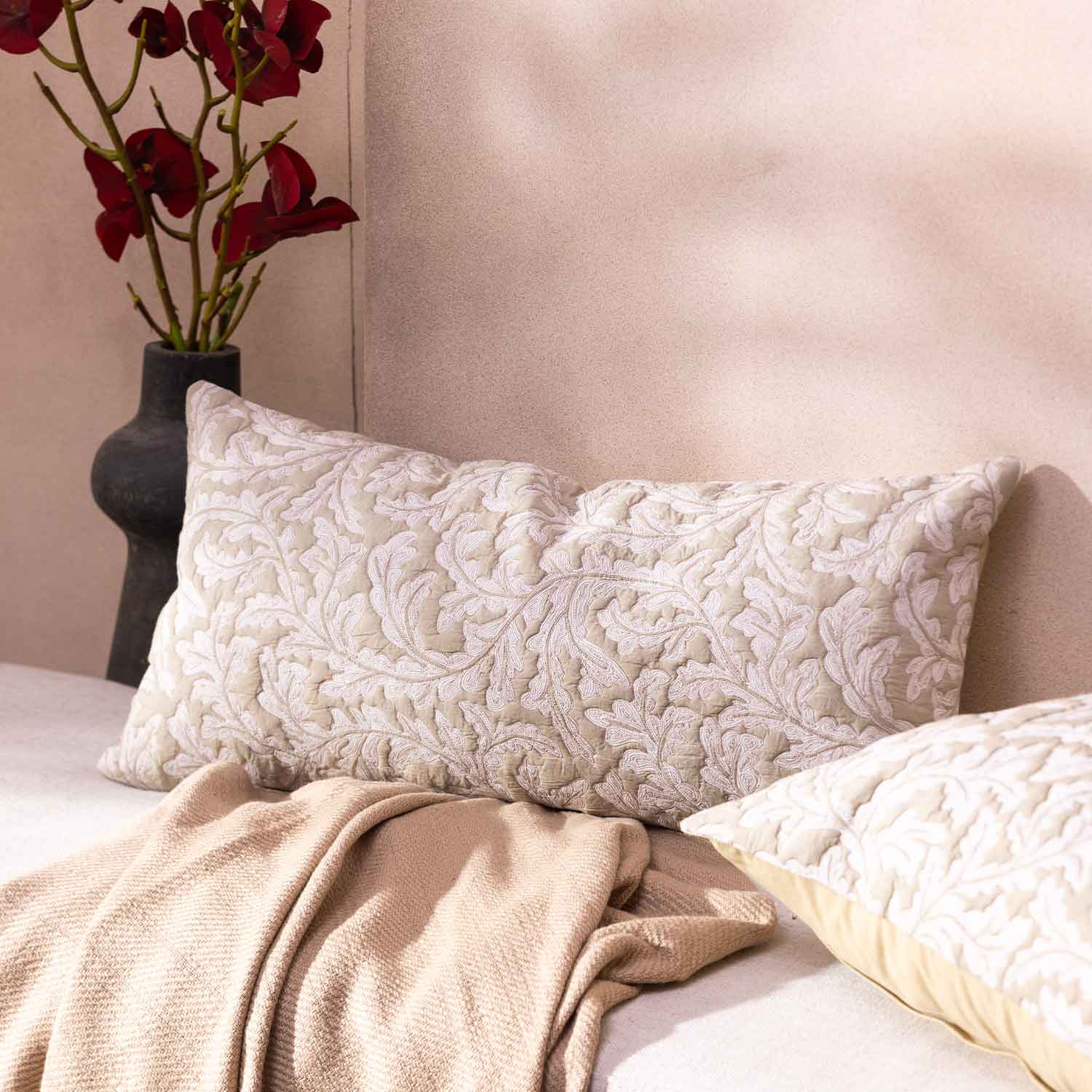 Cotton Handblock Printed and Quilted Vastira Lumbar Cushion Cover