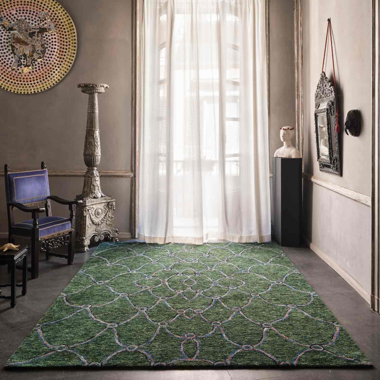 Giusta Peacock Colour Hand Tufted Woollen Rug By Mariella Ienna