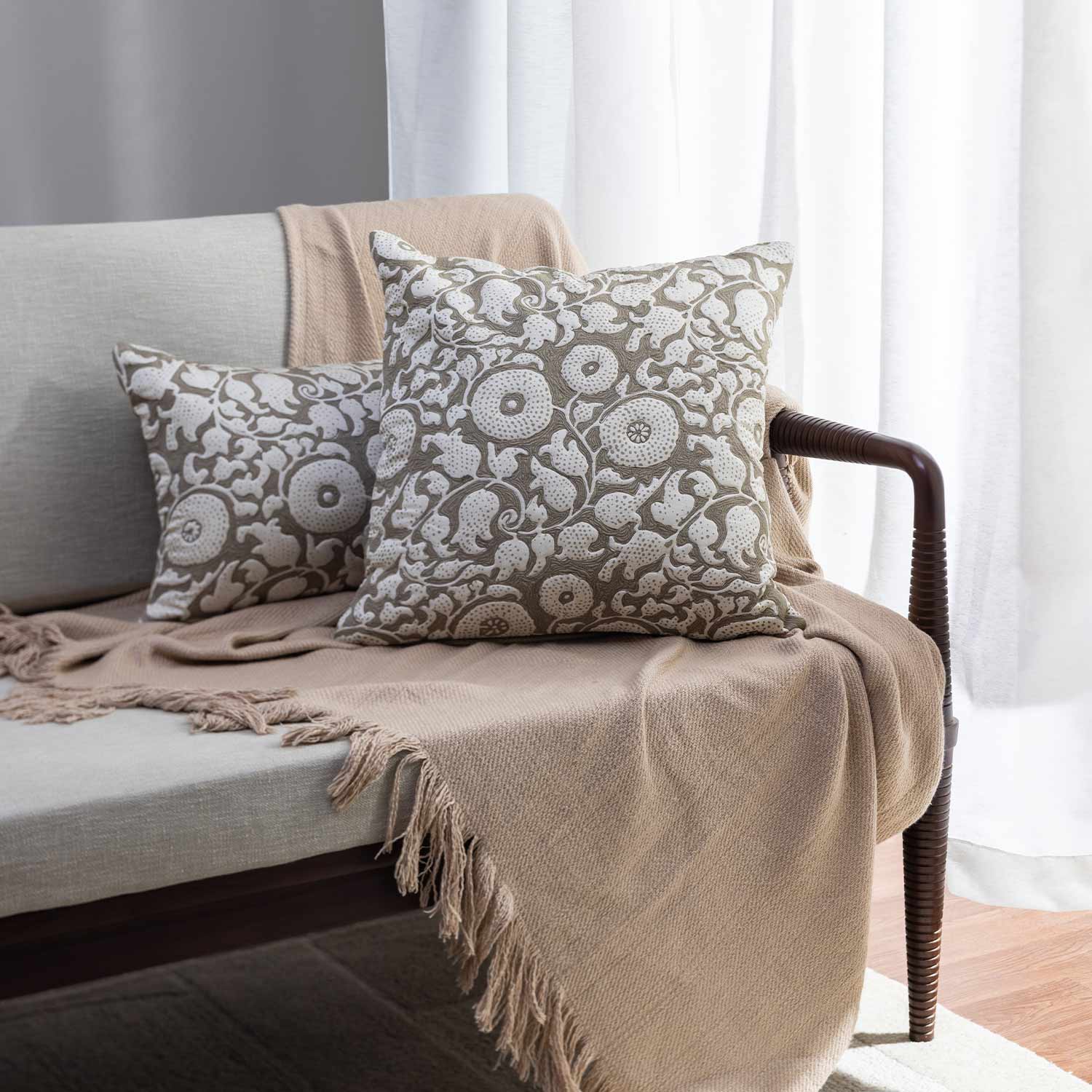 Cotton Handblock Printed And Quilted Florify Cushion Cover