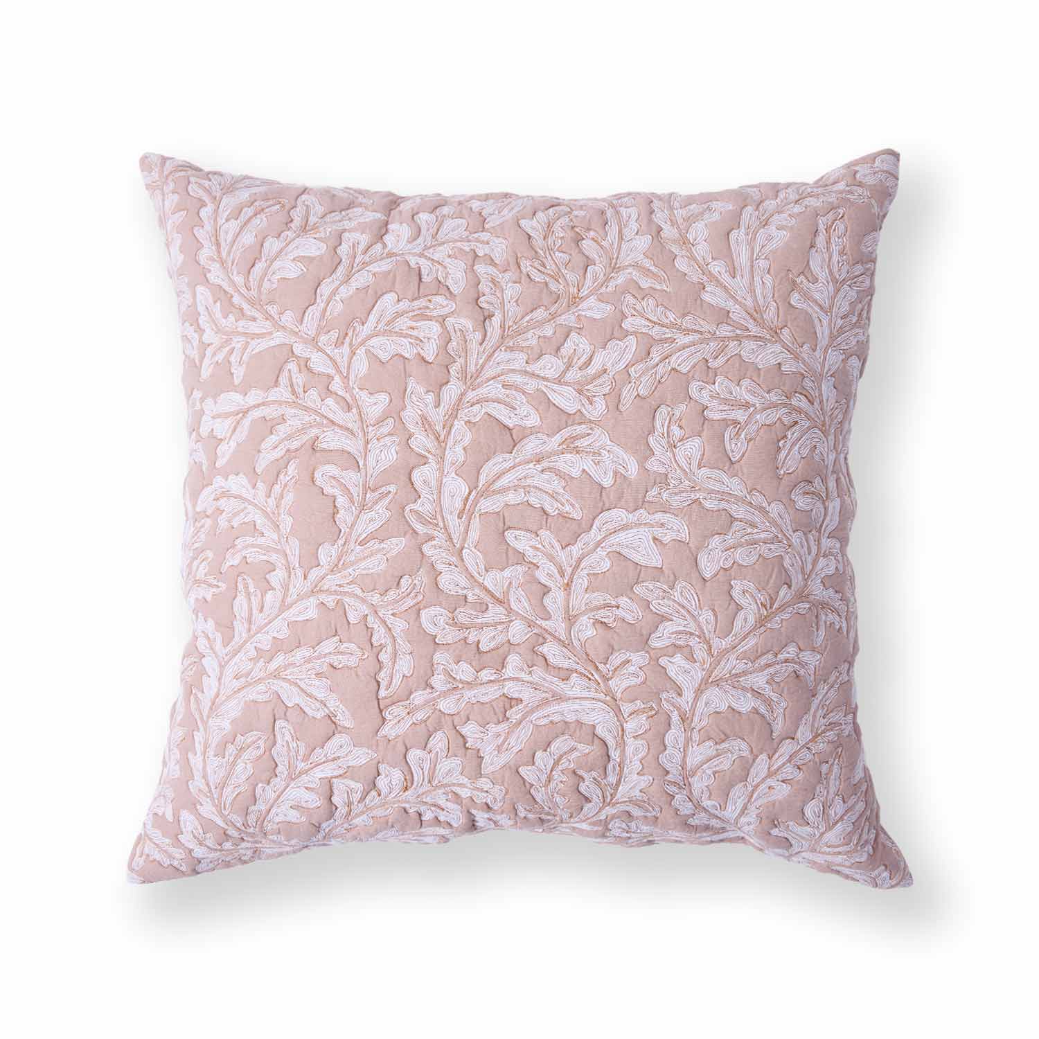 Hand Block Printed And Quilted Leafair Cushion Cover