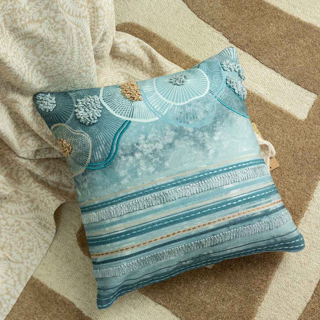 Coral Echoes Digital Printed Cotton Cushion Cover